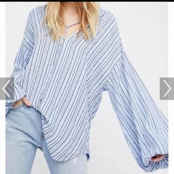 Free People Blue Striped Rhythm Of The Night Tunic Top - Picture 1 of 7